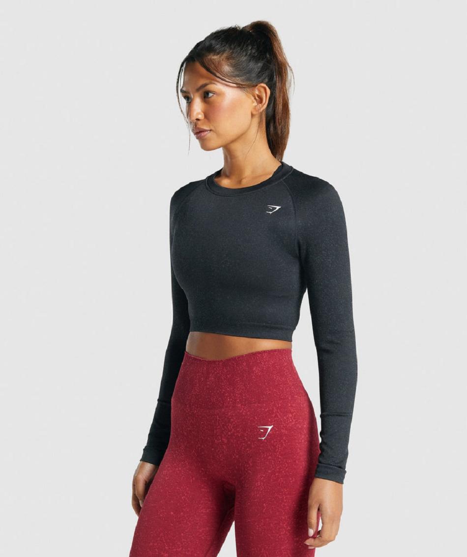 Corp Tops Gymshark Adapt Fleck Seamless Long Sleeve Mujer Negras | CO 2542OKI